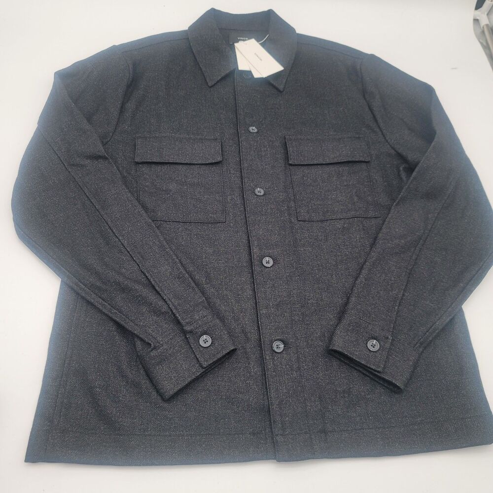 Vince Men's Black Virgin Wool Blend Italian Fabric Button OverShirt Jacket M NWT